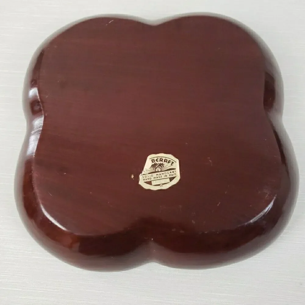 Carib Craft Lacquered Mahogany Divided Snack Nut Dish Serving Bowl VTG MCM